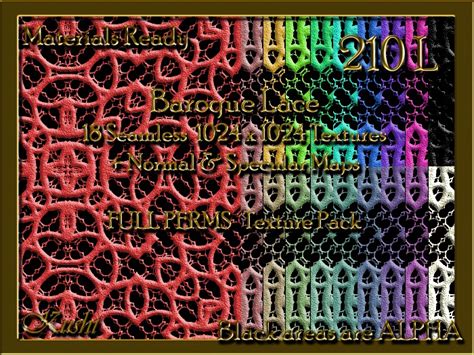 Second Life Marketplace Kushi Baroque Lace Alpha Seamless Textures Full Perms Materials