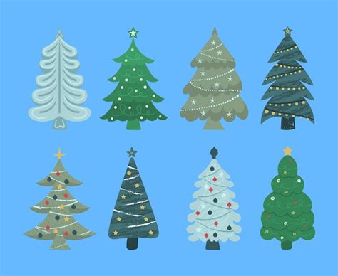 Premium Vector Set Of Cartoon Christmas Trees Pines For Greeting Card Invitation Banner