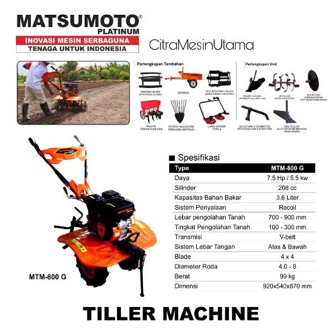 Jual Mesin Cultivator Bajak Tiller Tanah Kering Matsumoto MTM 800G