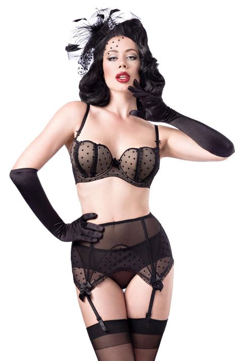 Ensemble de lingerie tulle noir à pois 4 pièces Belsira