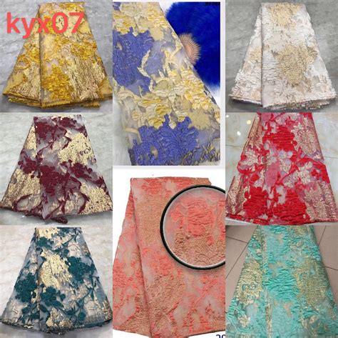 African Lace Silk Floral Jacquard Fabric Brocade Mesh Embroidery Gild