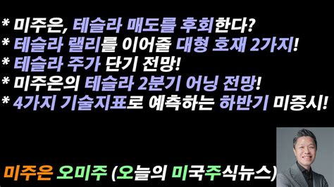 오늘의 미국주식뉴스 미주은 테슬라 2분기 어닝 전망 미주은 테슬라 매도를 후회한다 테슬라 랠리를 이어줄 대형 호재