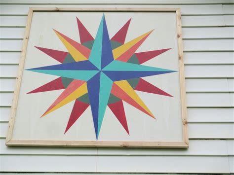 Painted A Barn Quilt On 4x4 Oak Board This Pattern Is Called Mariner S Compass And Is Framed