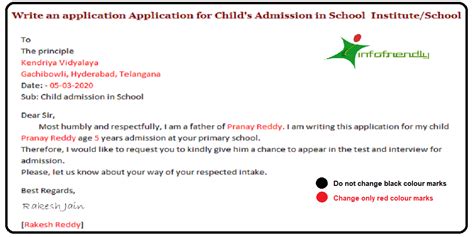 Application For Childs Admission In School Infofriendly