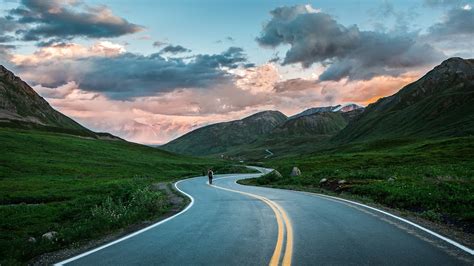 Landscape Mountains Hill Sky Road Clouds Valley Mountain Pass