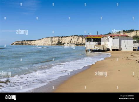 Eraclea Minoa Beach Beach Bar Limestone Rocks Sicily Italy Stock