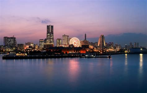 Обои Japan Panorama Evening Buildings Yokohama Kanagawa Prefecture