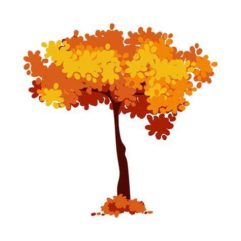 Cartoon Autumn Tree Isolated On A White Background Vector Element For