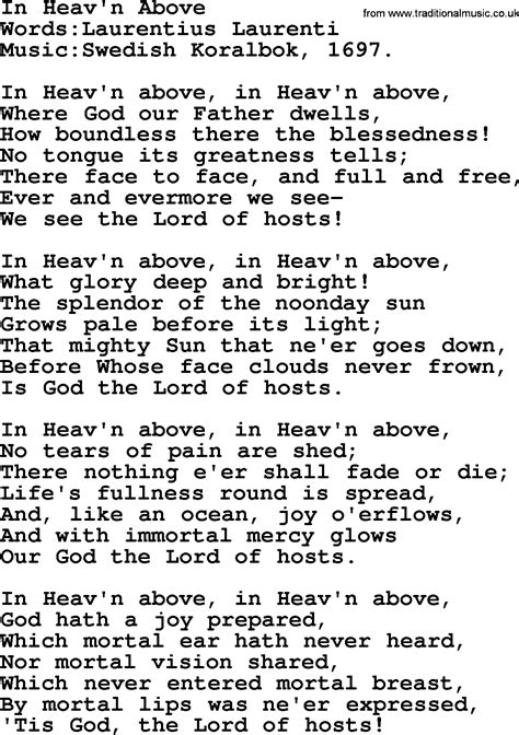 Hymns And Songs About Heaven In Heav N Above Lyrics And PDF