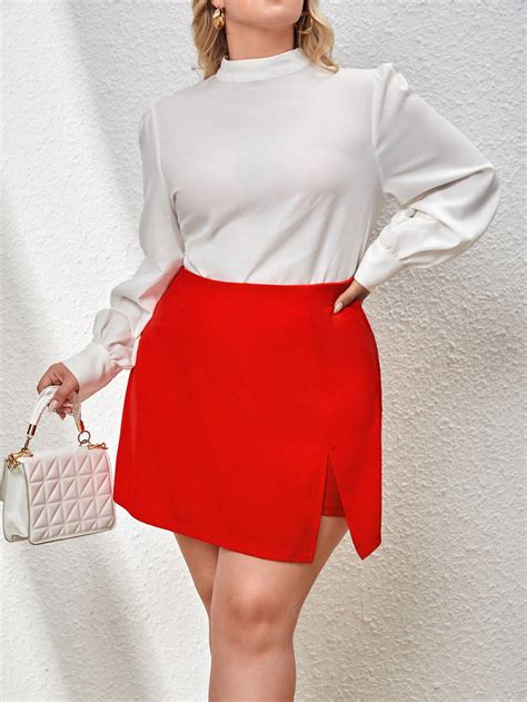 SHEIN Essnce Talla Grande Skort De Talle Alto Bajo Con Abertura Moda