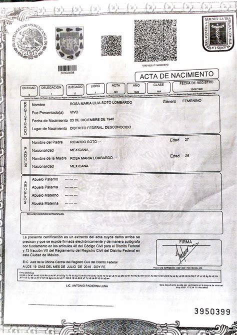 Expide Registro Civil Acta De Nacimiento Err Nea E Incompleta