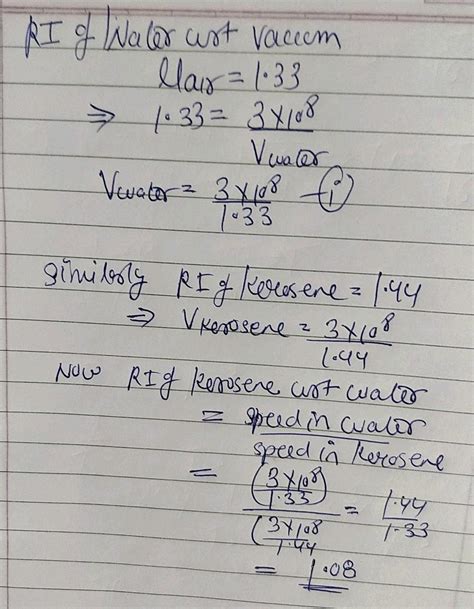 The Refractive Index Of Water With Respect To Air Is 1 33 The