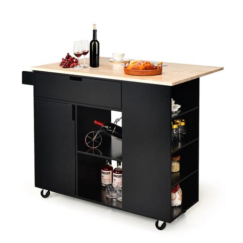 Gymax Kitchen Island Cart Rolling Serving Trolley W Drop Leaf Spice