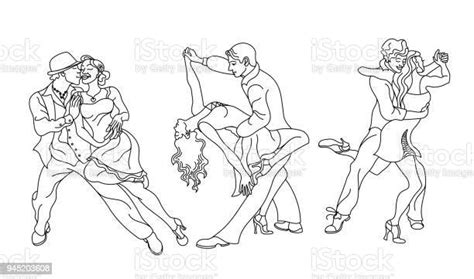 Salsa Dance Vectorset Of Elegant Couple Dancing Salsaretro Styleoutline