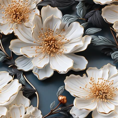 Premium Ai Image There Are Many White Flowers With Gold Centers On A Blue Surface Generative Ai