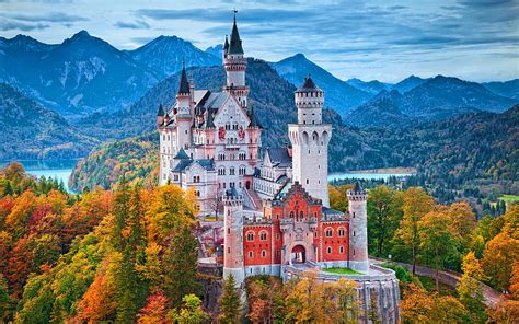 Neuschwanstein Castle Autumn Beautiful Castle Bavarian Alps German