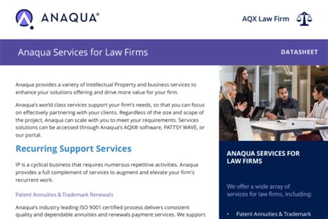 Anaqua Services For Law Firms Data Sheet Anaqua Ip Management