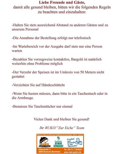 Speisekarte Von Gastst Tte Zur Eiche Ruko Restaurant Hannover