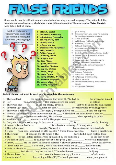 False Friends Esl Worksheet By Pilarmham