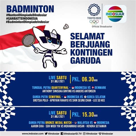 Jadwal Tim Bulutangkis Indonesia Di Olimpiade Tokyo 2020 31 Juli 2021