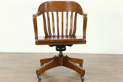 SOLD Oak Swivel Vintage Library Or Office Desk Chair Adjustable