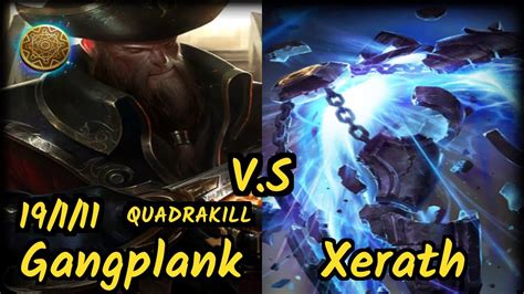 Tobias Fate Gangplank Vs Xerath Quadrakill Kda Mid Gameplay