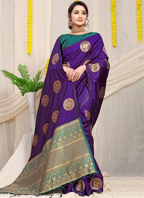 Buy Zari Weaving Work Dark Blue Color Soft Patola Silk Saree Festive