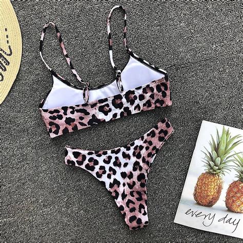 Kvinner Leopard Bikini Sett Beskj Re Bh H Y Midje Thongs Brasiliansk