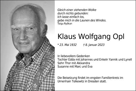 Traueranzeigen Von Klaus Wolfgang Opl S Dwest Presse Trauer