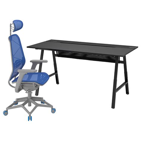 UTESPELARE/STYRSPEL gaming desk and chair black blue/light grey | IKEA ...