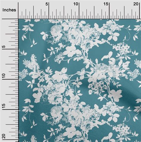 OneOone Silk Tabby Teal Green Fabric Florals Quilting Supplies Print