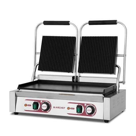 Half Ribbed Half Flat Double Panini Grill Marchef