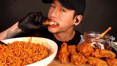 Asmr Mukbang Spicy Fire Noodles Fried Chicken Eating Sounds No Hot