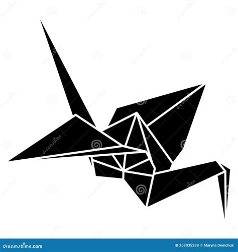 Origami Crane Vector Silhouette Illustration Icon Isolated On White