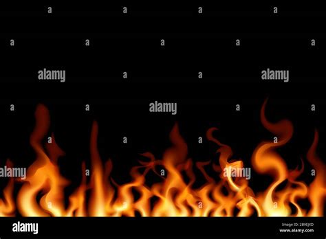 Realistic Fire On A Black Background Vector Burn Illustration Burning