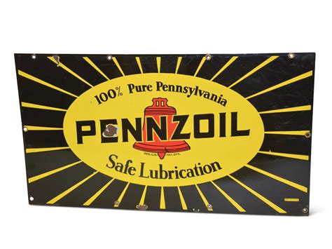 Pennzoil Safe Lubrication With Red Bell Porcelain Sign Auburn Fall