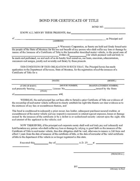 State Of Montana Certificate Of Title Bond EZ Surety Bonds