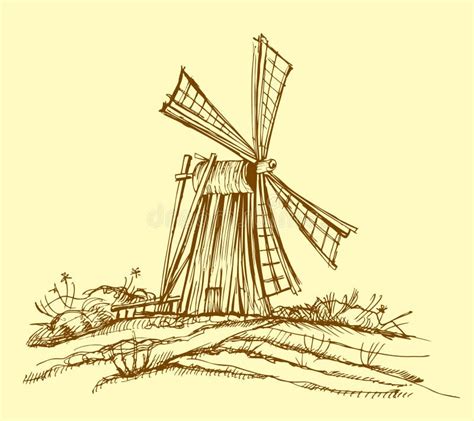 Old Water Mill Sketch Stock Vector Illustration Of Mill