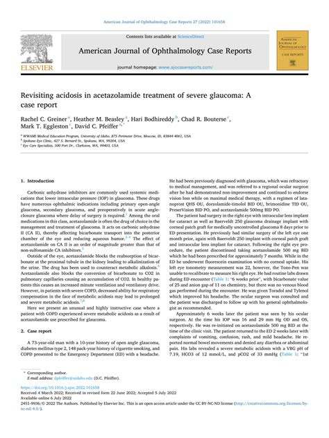 (PDF) Revisiting acidosis in acetazolamide treatment of severe glaucoma: A case report