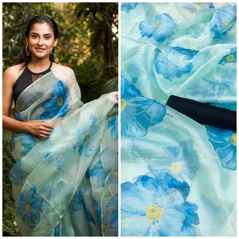 Sky Blue Color Bollywood Style Designer Organza Silk Saree Etsy