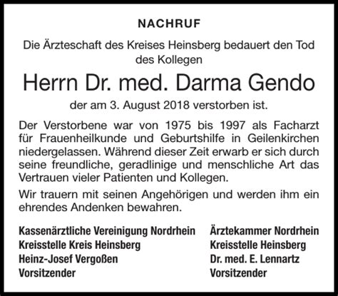 Traueranzeigen Von Dr Med Darma Gendo Aachen Gedenkt