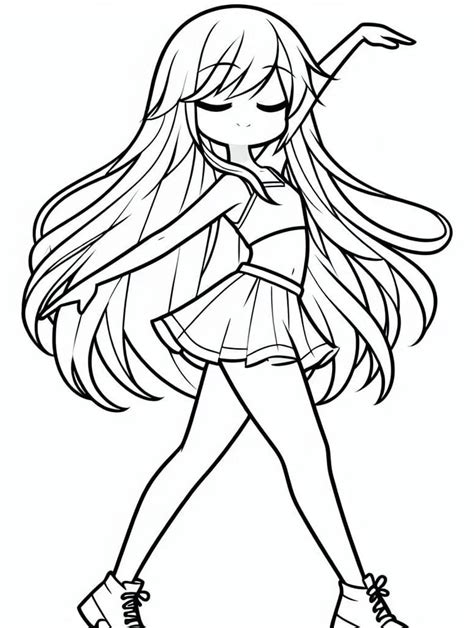 Long Hair Anime Girl Dancing Coloring Page Download Print Or Color