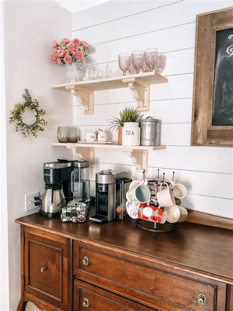 Corner Coffee Center With Storage Shelves Homebnc