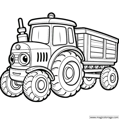 Coloring Page Tractor Pulling A Small Trailer Free Drawing