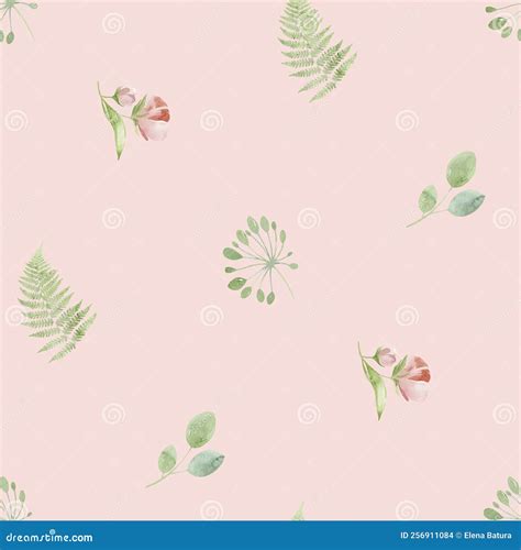 Watercolor Seamless Pattern Floral Background Flowers Plants Leaves