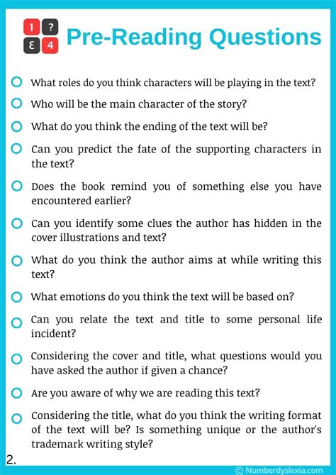 75 Pre While And Post Reading Questions Pdf Included Number Dyslexia