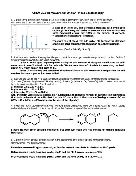 CHEM 222 Unit 14 Hamann HW KEY CHEM 222 Homework For Unit 14 Mass