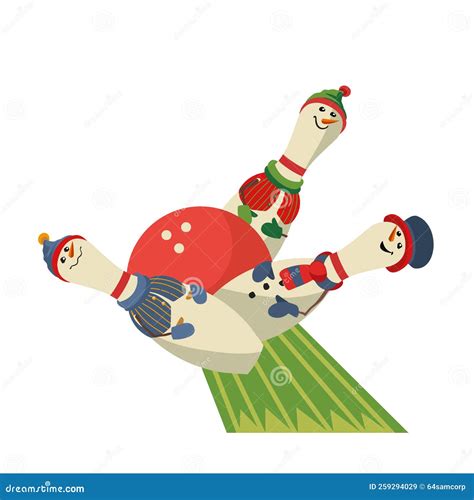 Christmas Party Bowling Strike Fancy Vector Icon Stock Illustration