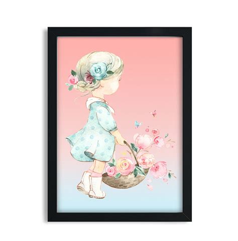 Quadro Decorativo Menina Borboletas E Flores Aquarela G