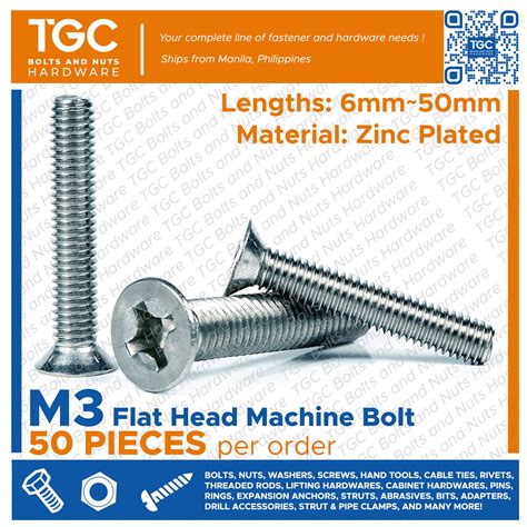 TGC 50PCS M3 3mm X 6 Up To 50mm Flathead JF Bolt Stove Bolt